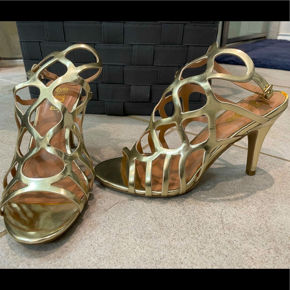 Gold strappy heels